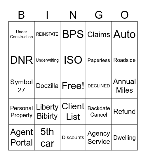 Liberty Bingo Card