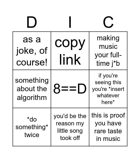 Instagram/Tiktok Artists Promoting Their Music Be Like: Bingo Card