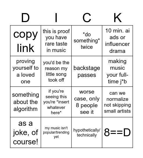 Instagram/Tiktok Artists Promoting Their Music Be Like: Bingo Card