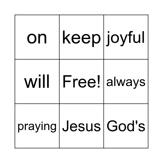 1 Thessalonians 5:16-18 Bingo Card