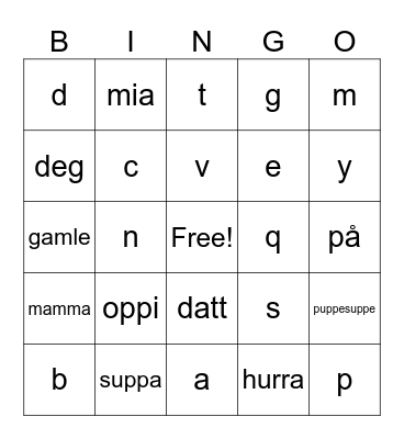 test Bingo Card