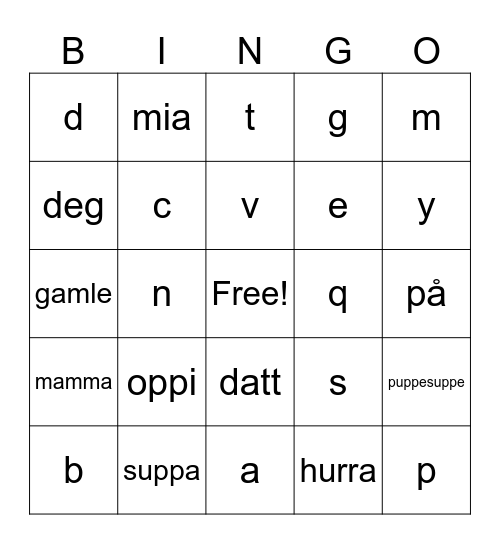 test Bingo Card