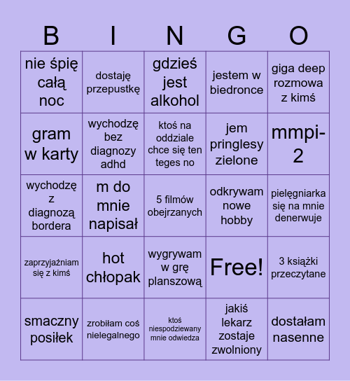 psychiatryk bingo Card