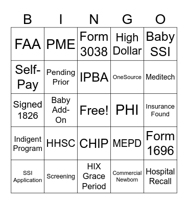 SA ME Team Bingo Card