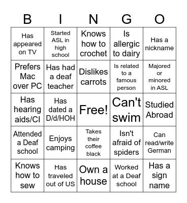 GLIP Bingo Card