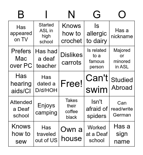 GLIP Bingo Card