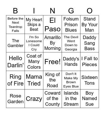 Country Bingo Card