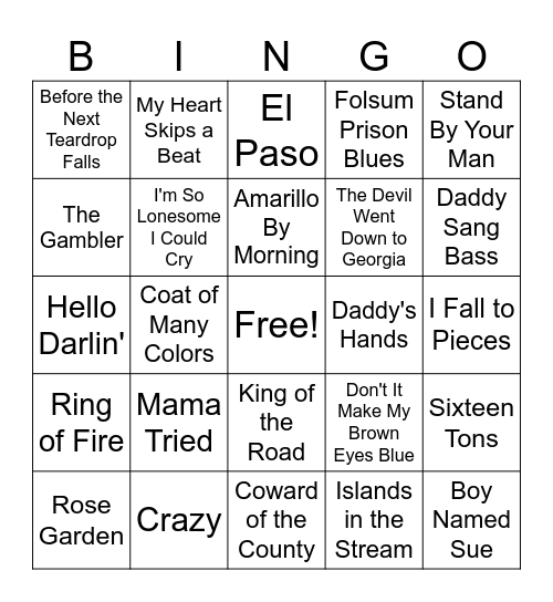 Country Bingo Card