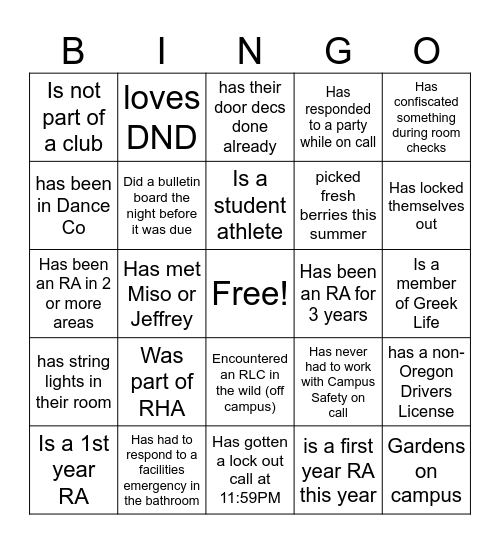 Human Bingo Card