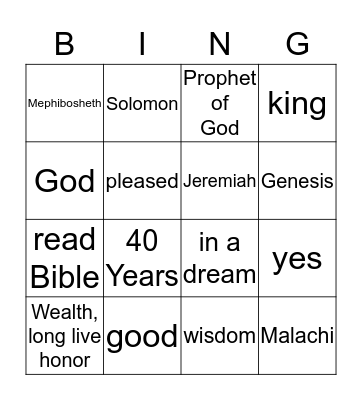 Solomon Becomes Israel's 3rd King Bingo Card