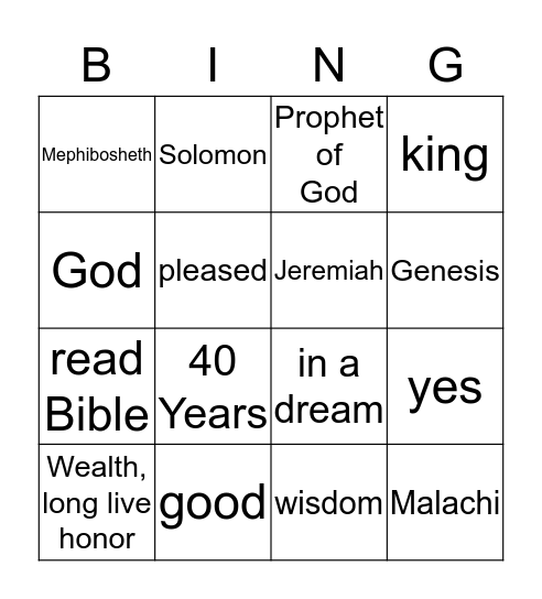 Solomon Becomes Israel's 3rd King Bingo Card