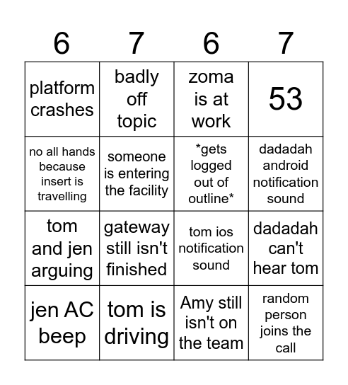 all hands Bingo Card