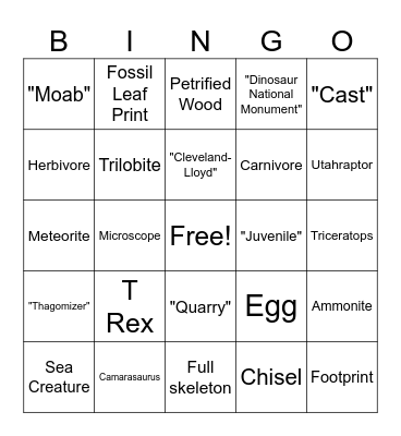 BYU Paleontology Museum BINGO Card