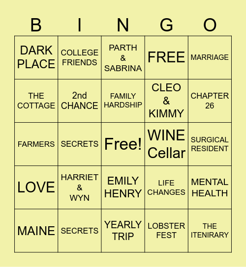 HAPPY PLACE Bingo Card