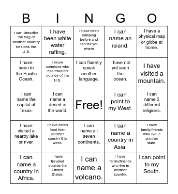 World Geography Bingo Card