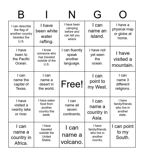 World Geography Bingo Card