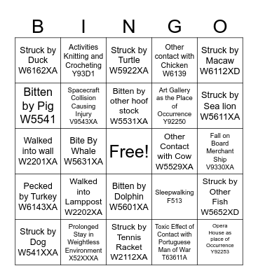 Funny External Cause Codes Bingo Card