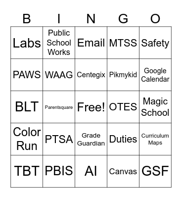 Beginning Building Meeting Bingo Card