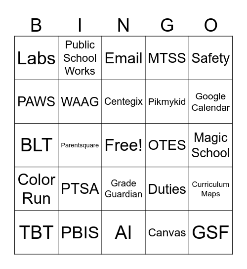 Beginning Building Meeting Bingo Card