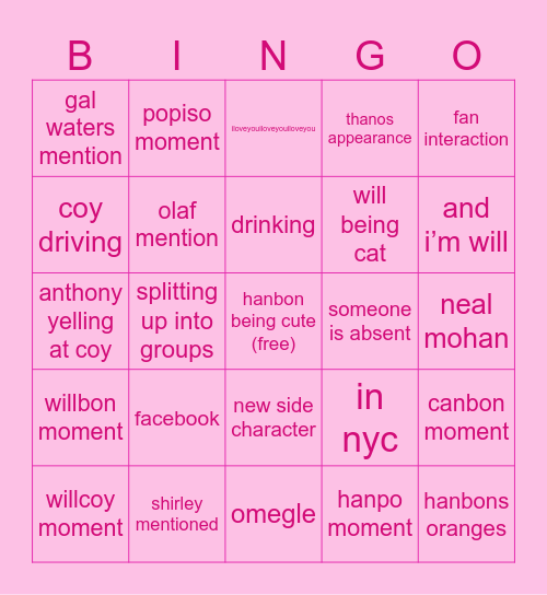 bof friday yay Bingo Card
