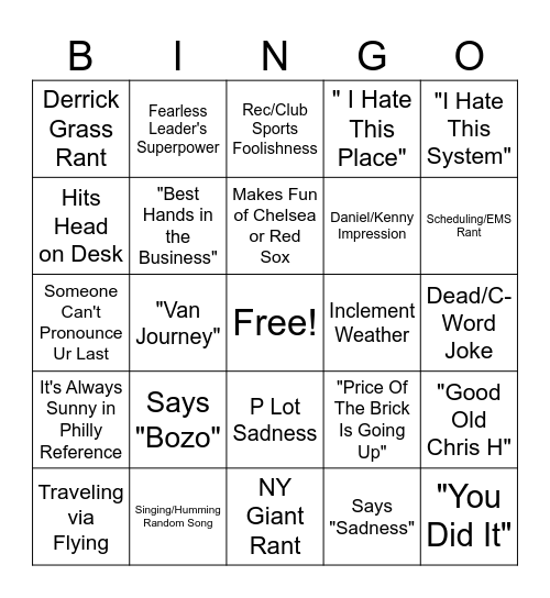 Chris H Bingo Card