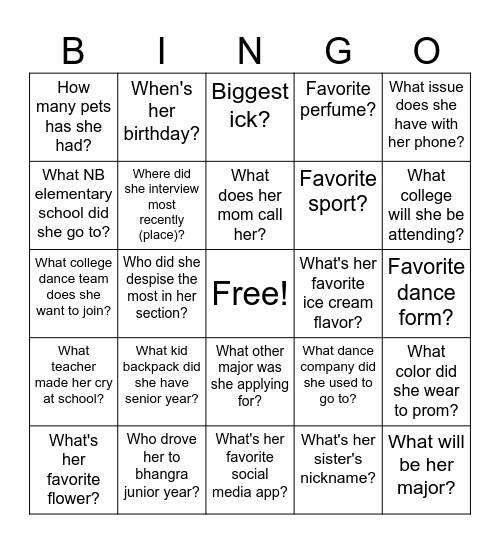 How Well Do You Know Prerana? Bingo Card