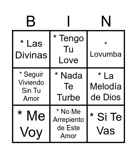Bingo Musical Efata Bingo Card