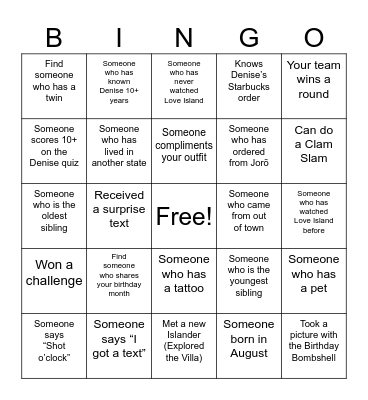 Bombshell Bingo Card