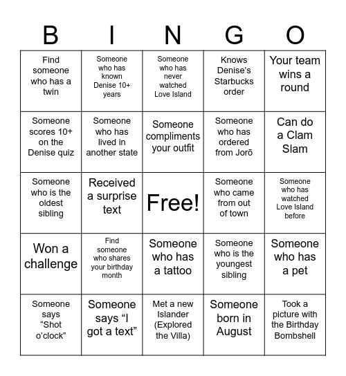 Bombshell Bingo Card