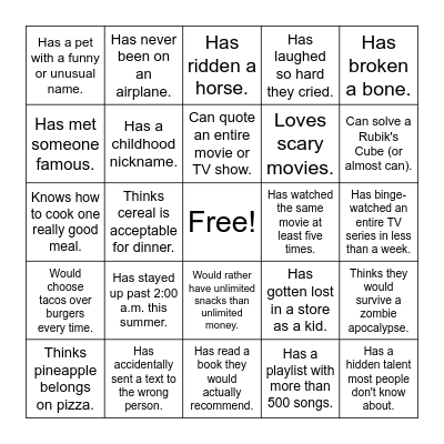 Find Someone Who... Bingo Card