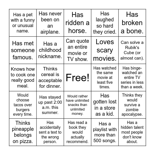 Find Someone Who... Bingo Card