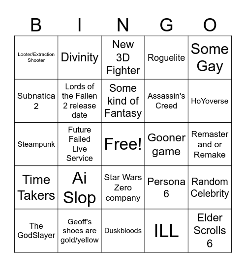 GamesCom 26 Bingo Card