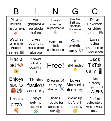 Lesson 1 Bingo Card