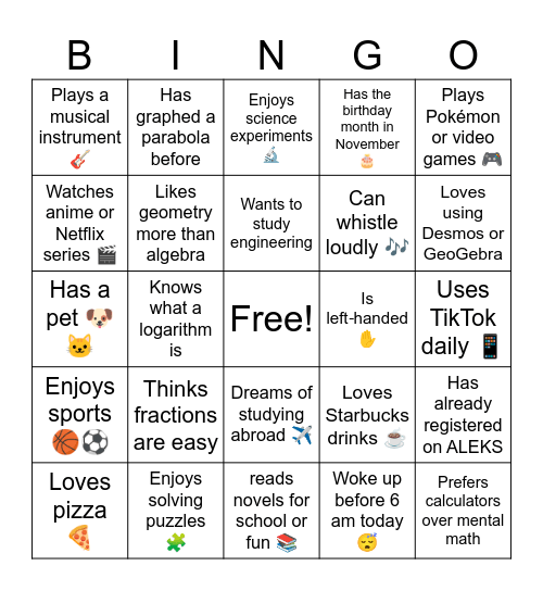Lesson 1 Bingo Card