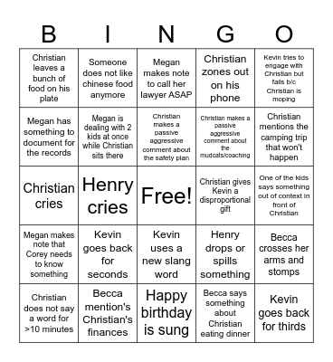 Chinese Birthday Dinner Bingo Card