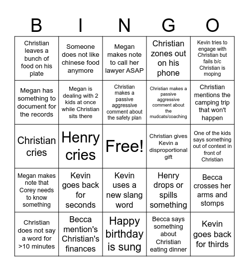 Chinese Birthday Dinner Bingo Card