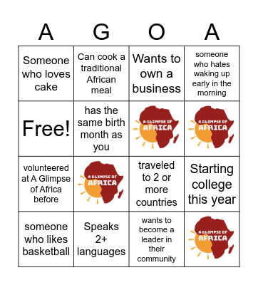 A Glimpse of Africa Bingo Card