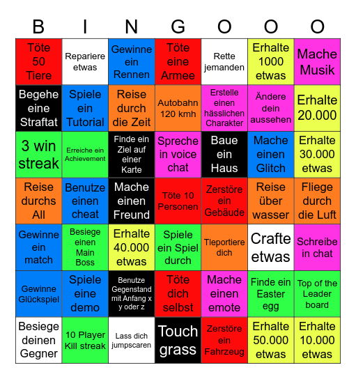 Game Battle Bingo Card