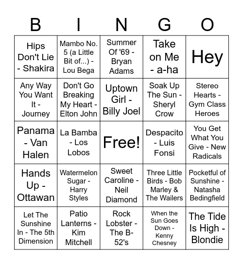 ☀️Summer Jams☀️ Bingo Card