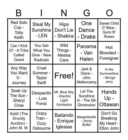 ☀️Summer Jams☀️ Bingo Card