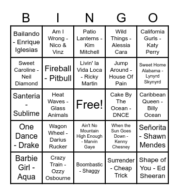 Summer Jams Bingo Card