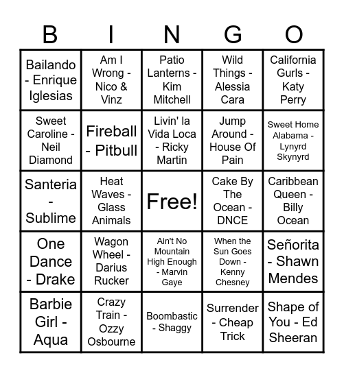 Summer Jams Bingo Card