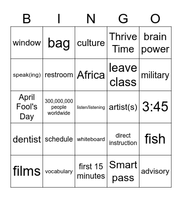 Happy New School Year! Bingo Card