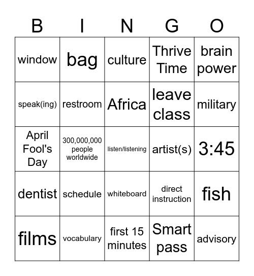 Happy New School Year! Bingo Card