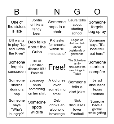 Schwitzer Vacation Bingo Card