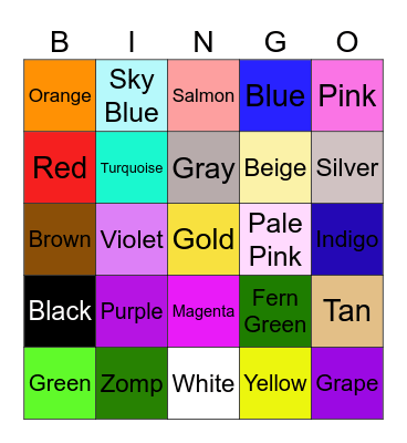 Color Bingo Card