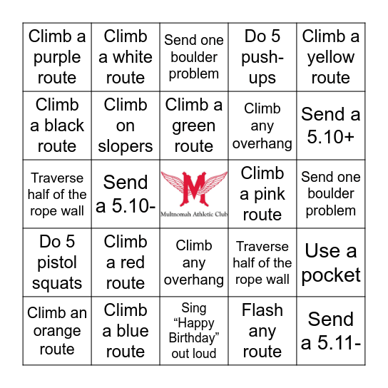 Climbing Bingo Card