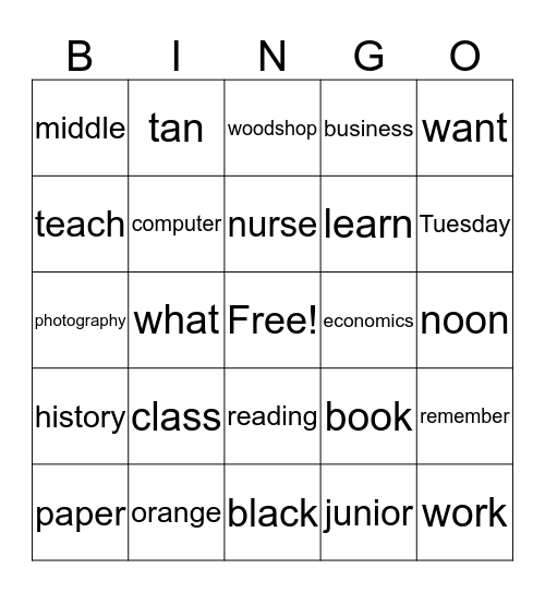 unit 2 voacb- school and classroom Bingo Card