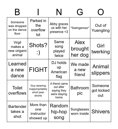 Cowboys Dance Hall Bingo Card