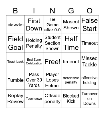 Football Bingo Card